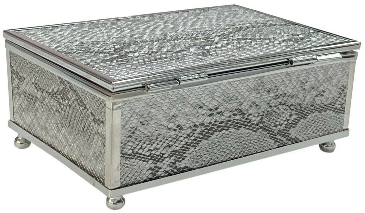 15cm Silver Jewellery Box Faux Snakeskin Design Small Trinket Display Box