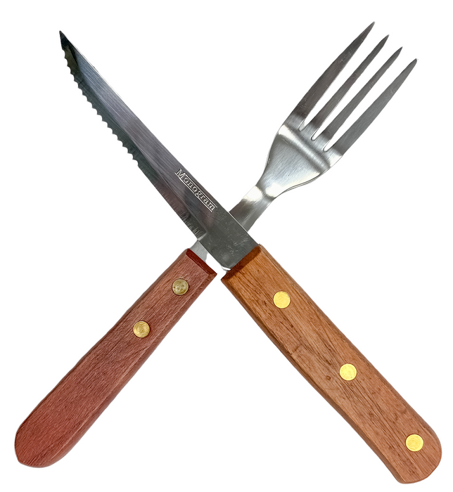 8 Piece Steak Knife & Fork Cutlery Set Acacia Wood Handles Serrated Steak Knives