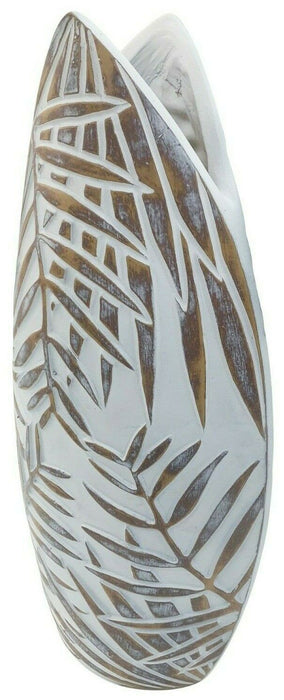 Ceramic Flower Vase Floral Design Vase White & Brown Home Decor Ornament 36cm