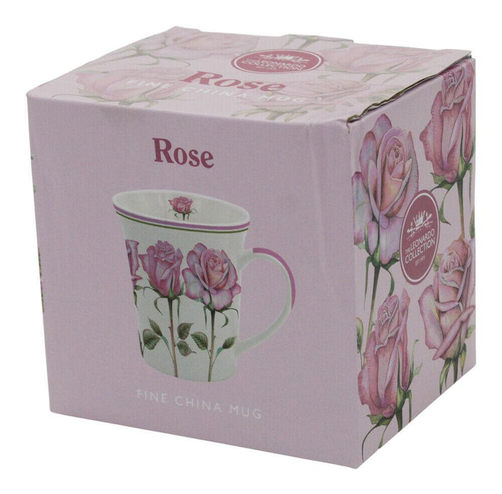 Set of 4 Leonardo Fine China Mugs Gift Boxed Floral Rose Design Mug Set 300ml