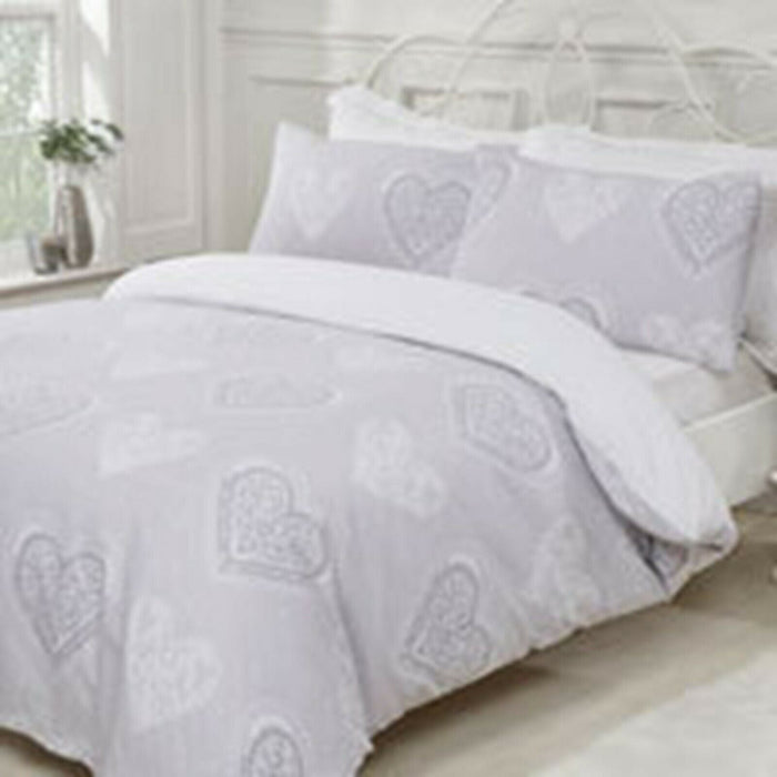 Duvet Set Cover - Double Bedset Cotton Polyester Grey Hearts Design Bedding Set