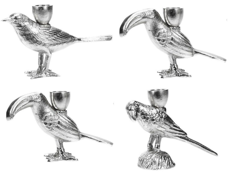 11cm Tall Silver Candle Stick Original Unique Candle Holder Wildlife Birds