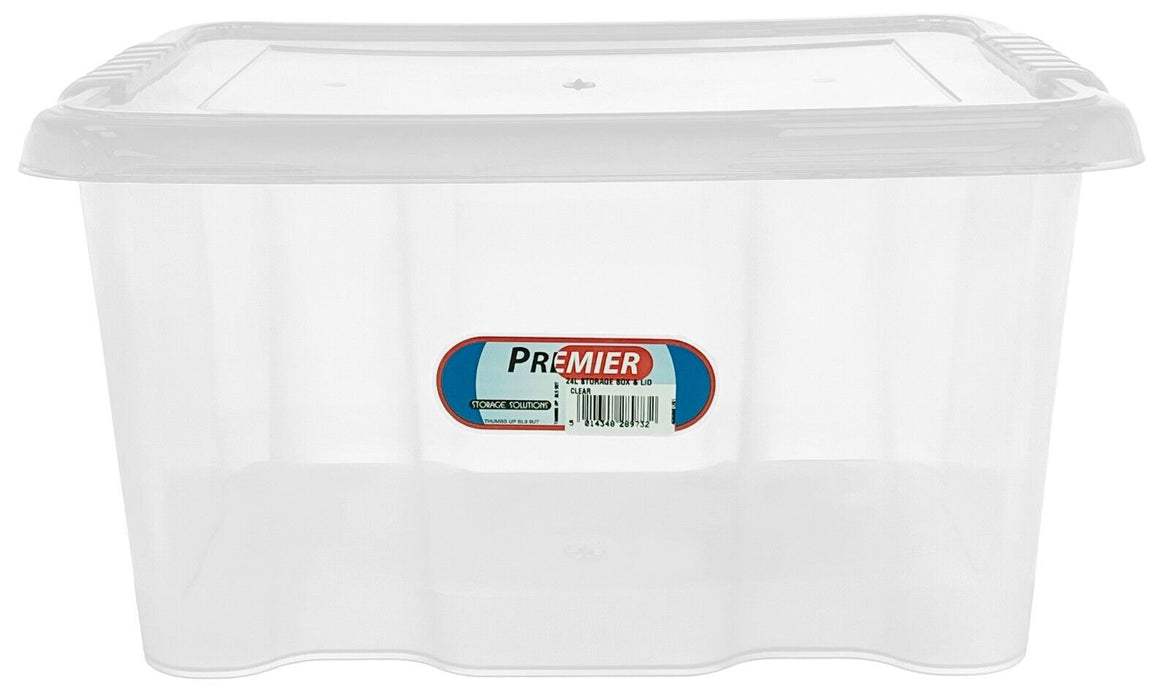 24 Litre Clear Storage Box With Lid Container Stackable File Storage Boxes