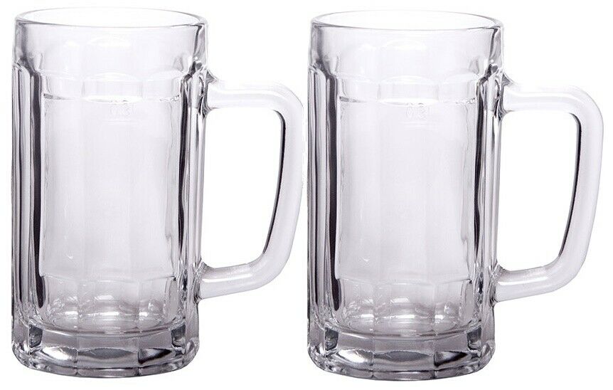 Set of 2 CoK Large Beer Glasses Tankards Solid Glass 480ml Beer Mugs