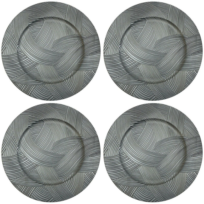 Set of 4 Light Grey Charger Plates Modern Stroke Design 33cm Round Under Plates