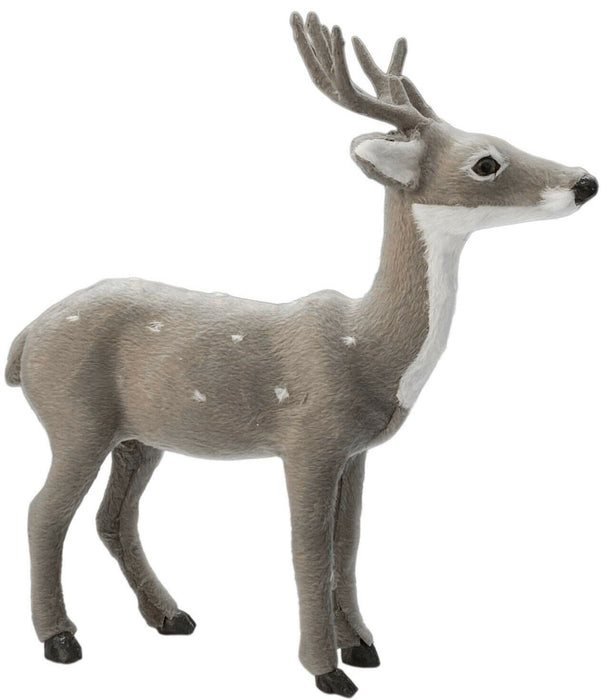 Fuzzy Grey Christmas Reindeer Figurine Soft Standing Deer Ornament Winter Stag