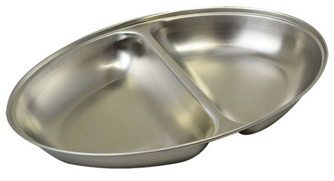 Stainless Steel Oval Serving Dish 2 Compartment Vegetable Food Party ServingTray