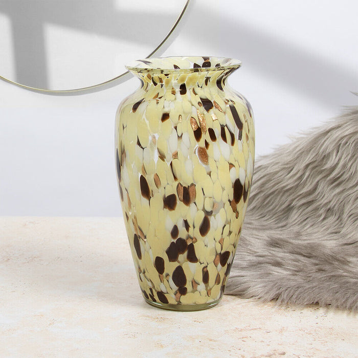 24cm Vincenza Glass Vase Brown And Cream Marble Effect Decorative Flower Vase