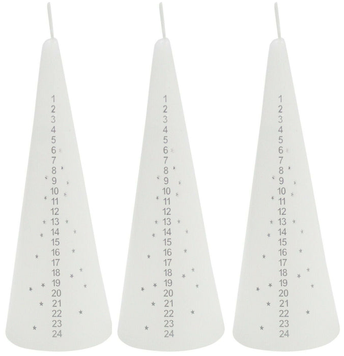 Advent Cone Candle Christmas Countdown Dinner Candle White 15cm Tall Set Of 3