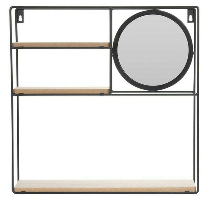 Metal Floating Shelf Black Wall Rack With Mirror Wall Mounted 40cm Shelving Unit