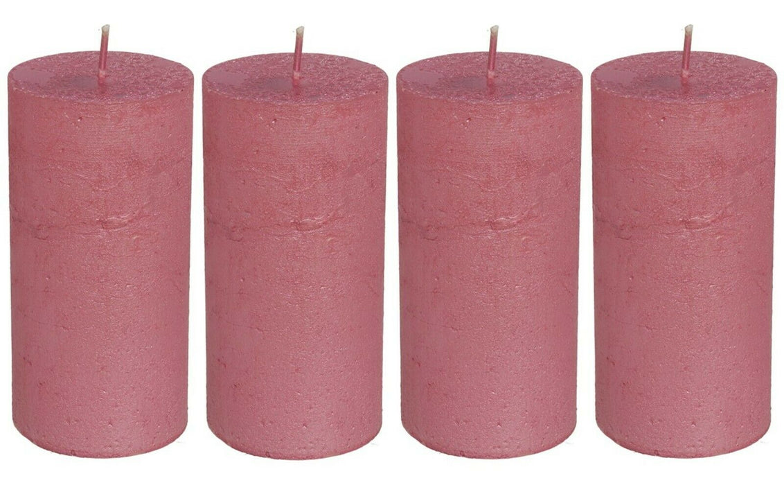 Set of 4 Pillar Candles 40Hr Metallic Pink Cylinder Wax Pillar Xmas Candle 12cm