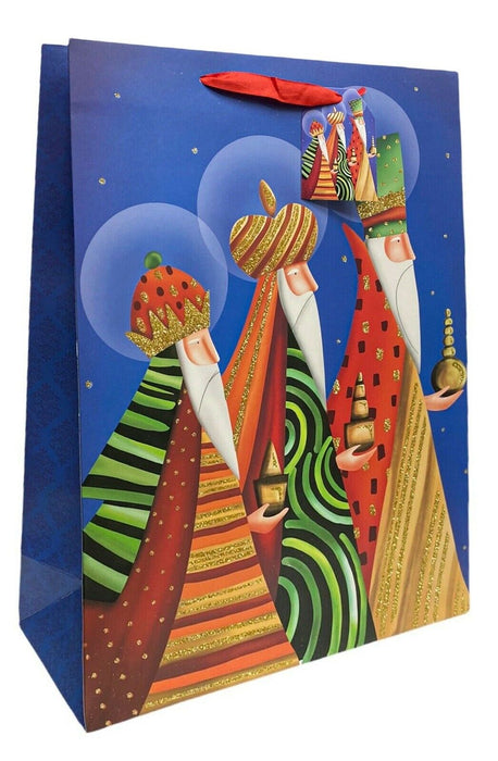 12 x Christmas Large Gift Bags For Xmas Gifts Presents Blue Coloured 3 Wise Men