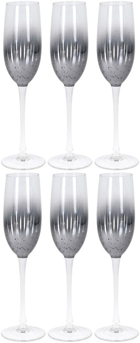 Set Of 6 Champagne Glasses Flutes 250ml Elegant Drinking Glass Grey Ombre Effect