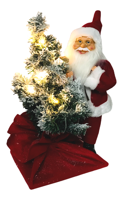 LED Santa With Snowy Tree Ornament Lightup Father Christmas Festive Winter Scene