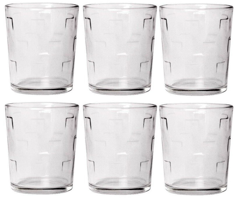 CoK Square Pattern Glass Large Tumbler Set Stackable Juice Water Glasses Set 6