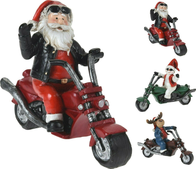 Christmas Decoration Figurine Santa Snowman Reindeer On Motorbike Ornament