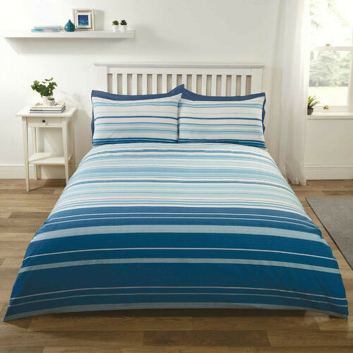 Duvet Set Cover - Single Polyester Cotton Bedset Blue Stripy Design Bedding Set