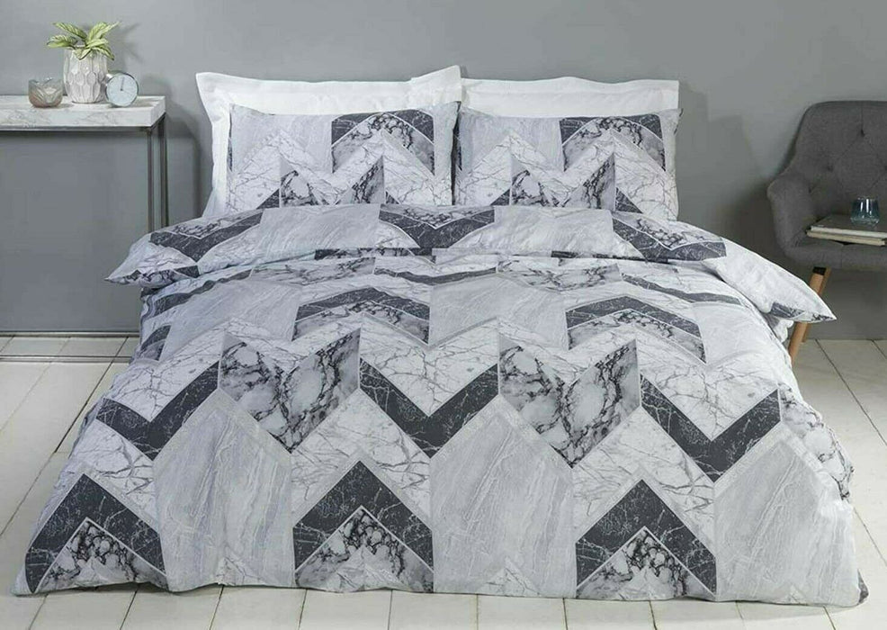 Geometric Bedding Set White & Grey Marble Duvet Cover & Pillowcase