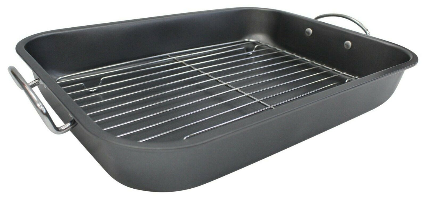 39cm Roast & Rack Non Stick Metal Roasting Tray For Meats Roast Chicken Roasting