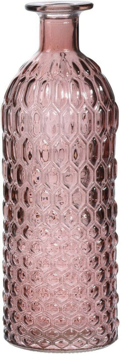 Bottle Flower Vase 25cm Glass Pink Tinted Geometric Design Decorative Bud Vase