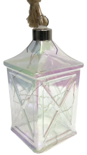Christmas Glass Lantern On Rope LED Light-Up Clear Tinted Hanging Xmas Décor