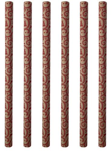 Christmas Wrapping Paper 6 Rolls 12m Of Reindeer Red & Brown Paper Gift Wrap