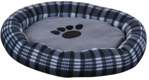 Large Round Plush Dog Bed 62cm In Tartan Design Blue Brown Black