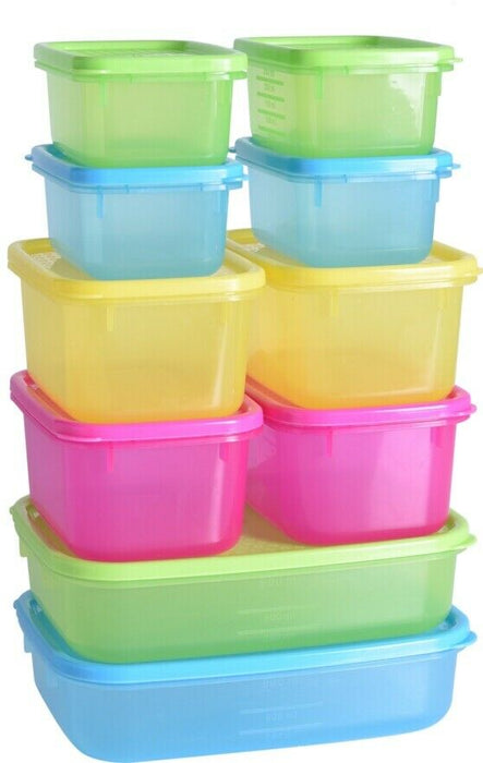 Set Of 10 Plastic Food Containers Luchbox FOod Box With Lids Airtight Sandwich